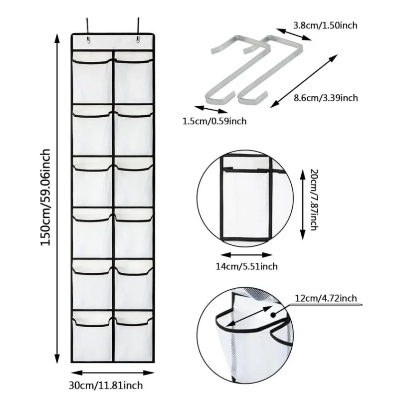 12/24 Pocket Schoenen Organizer Rack Hangende Tas Wandgemonteerde Schoenhouder Hangend boven de deur achter Closet Organizer Opbergtas: Donker Kaki