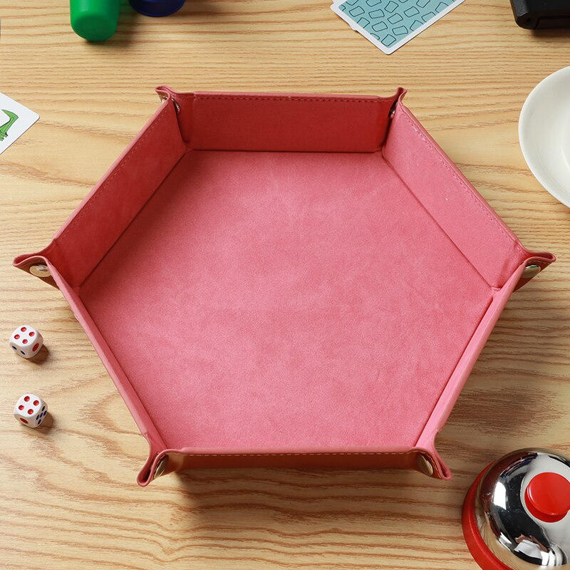 23 x 23cm pu läder fällbar sexkant tärning fack klubben tärningar förvaringsfack nyckel skrivbord förvaringslåda förvaringslåda med 9 färger: Rosa