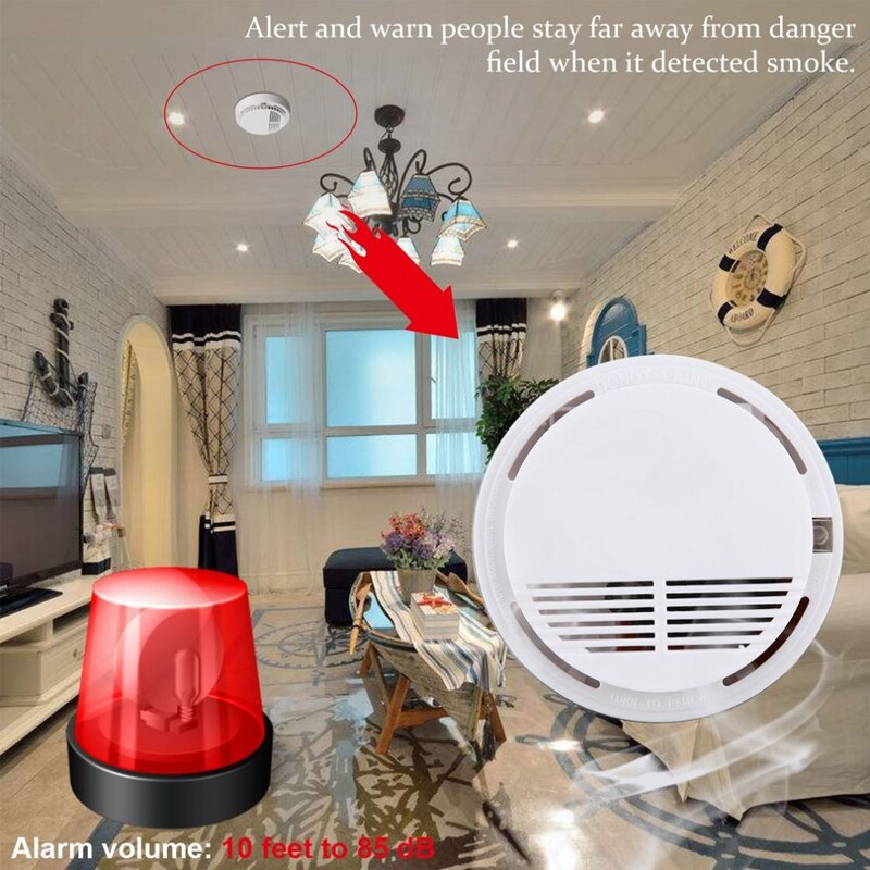 85dB Fire Smoke Sensor Detector Monitoring Independent Alarm Home Security System Cordless Home Guard Office Building Restaurant
