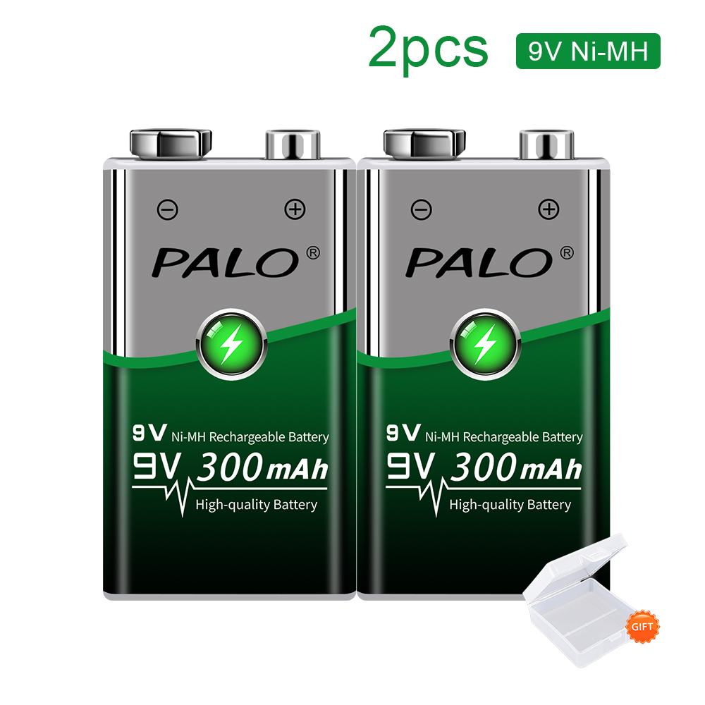 PALO 9V 300mAh NiMH Rechargeable Battery +LED Lndicator Light Charger for Ni-MH Ni-Cd AA AAA 9 Volts Batteria Crown Krone: black