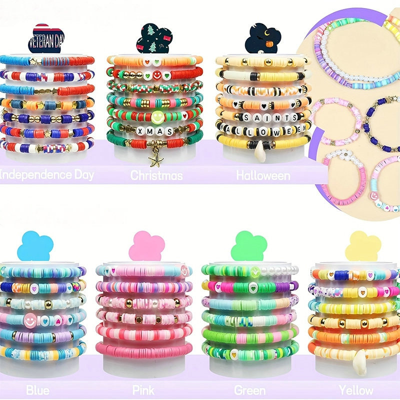 2 cajas de 24 cuentas de arcilla de Color arcoíris, Kit de fabricación de pulseras para fabricación de joyas, Kit de accesorios de cuentas de letras, suministros hechos a mano DIY