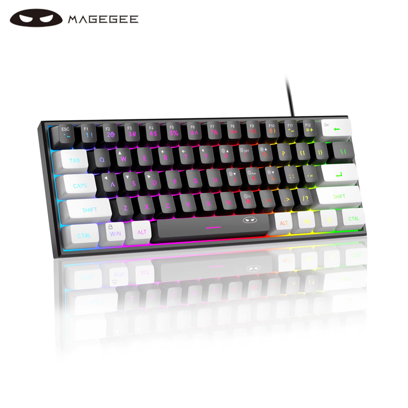 MageGee Mini teclado para juegos 60%, teclado ultracompacto retroiluminado RGB de 61 teclas, oficina de sensación mecánica impermeable ergonómica TS91: Caqui
