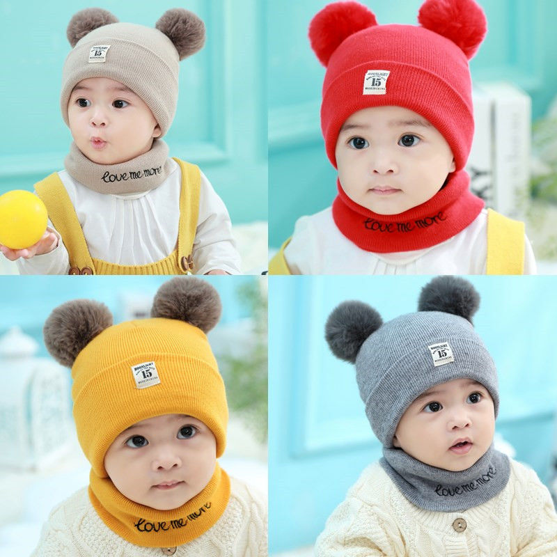 Baby hat forår og efterår 0-3-6-12 måneder drenge og piger hat vinter varm uld børn hat hals omslag børns fortykkede hatte
