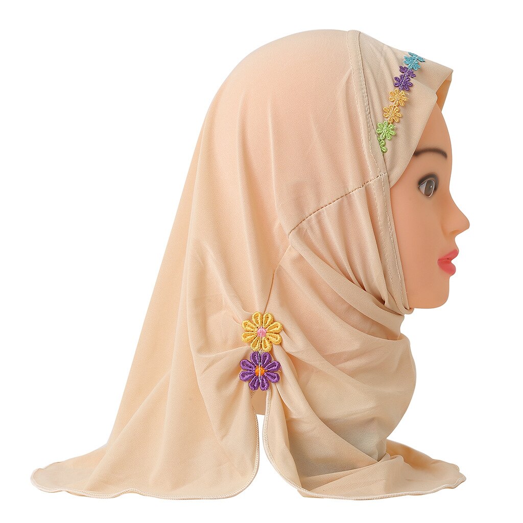 Chapeau de prière pour petite fille musulmane, une pièce, Hijab al-amira avec fleurs, couvre-cou islamique: 9