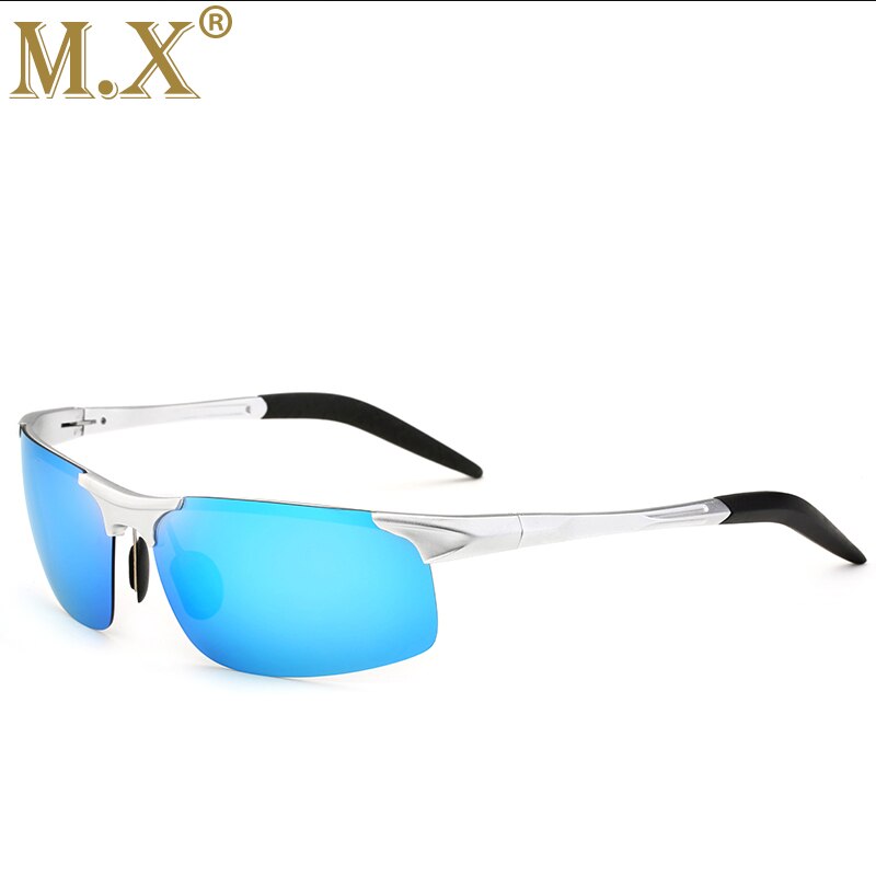 Aluminium Magnesium Männer Sonnenbrille Polarisierte Sport Fahren Nachtsicht Brille Sonnenbrille Angeln UV400 Randlose Sonnenbrille: Silber- Blau