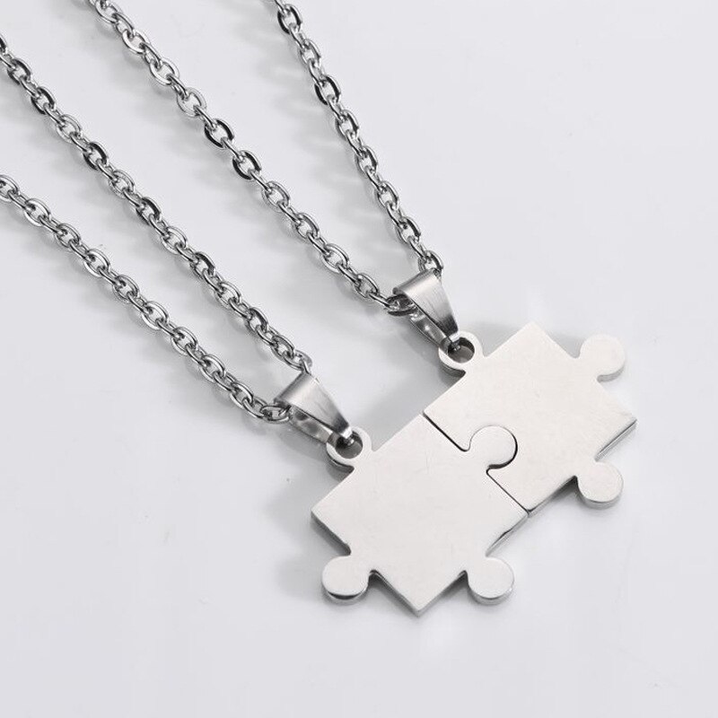 Collares con colgante de rompecabezas para parejas, joyería de la amistad, de acero inoxidable, a la , para hombres y mujeres, 1 par