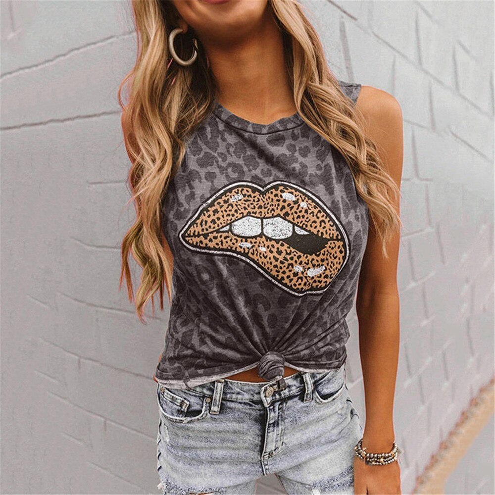 Luipaardprint dames tanktops met panterprint, ronde hals, mouwloos, oversized tanktop, dames zomer harajuku kleding: Grijs / Xxl