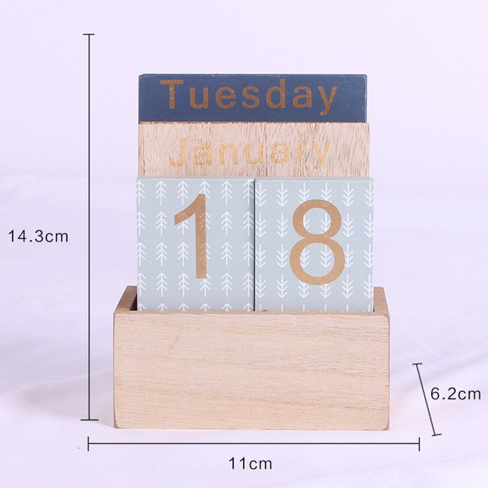Desk Top Office Week Perpetual Calendar Living Room Decoration Date Display Home Photography Props Wood Block Month Bar Counter