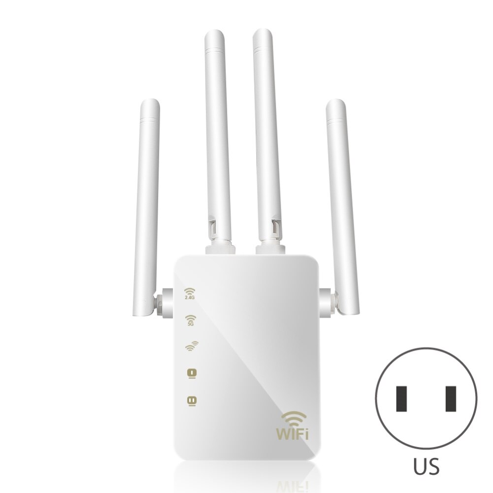 Extensor de alcance wifi 1200mbps banda dupla 2.4/5ghz wi-fi internet signal booster repetidor sem fio para roteador fácil configuração wps: White US