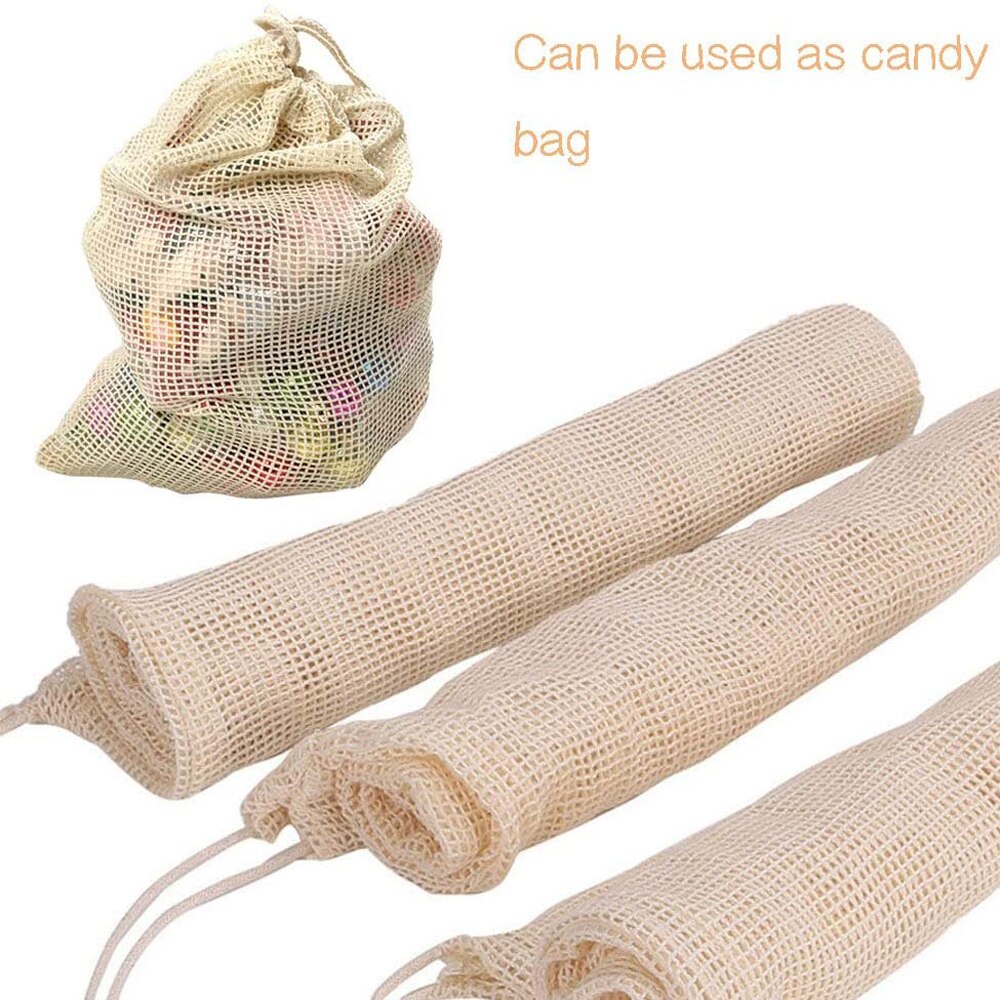 Eco-Friendly Reusable Cotton Mesh Vegetable Storage Bag Cotton Mesh Vegetable Bags Produce Bag for Fruit Vegetable Storage Bag