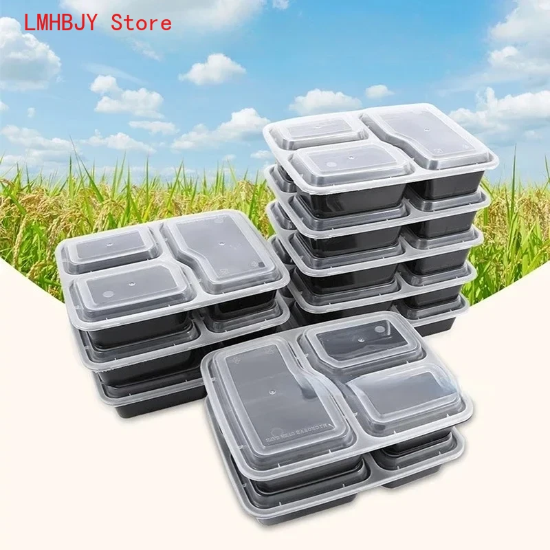 Plastic Herbruikbare Bento Box Meal Opslag Food Prep Lunchbox 3 Compartiment Herbruikbare Magnetronbakjes Thuis Lunchbox