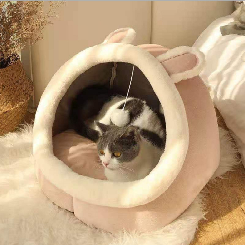 Cama suave y cálida para gatos, casa cálida de invierno, cueva para perros, nido suave, perrera, cama para gatitos, saco de dormir para perros pequeños y medianos: S / Azul marino