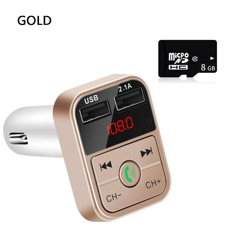 Samochodowy Bluetooth 5.0 nadajnik Modulator FM bezprzewodowa ładowarka samochodowa zestaw głośnomówiący odbiornik Audio Auto MP3 odtwarzacz samochodowy podwójny Adapter USB: gold 8GB