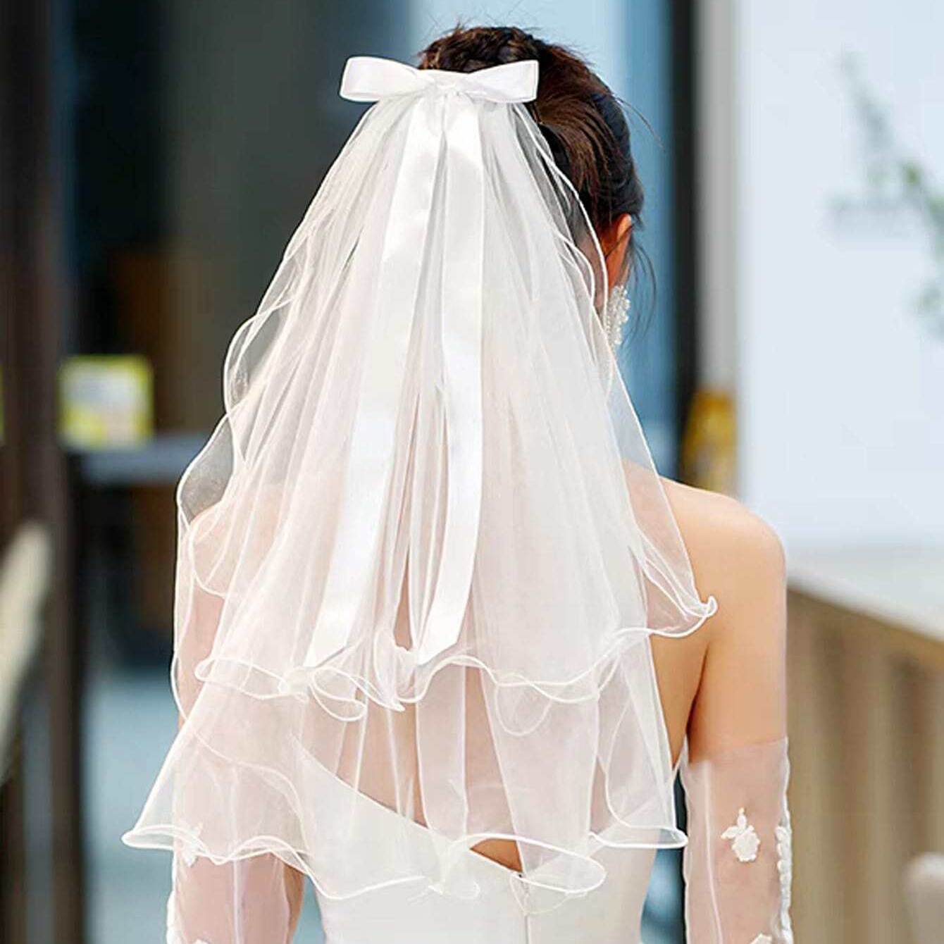 1 Uds. Velos de novia, pañuelo para la cabeza, velo blanco marfil, decoración para de cumpleaños y boda, accesorios para el cabello para cena de compromiso y despedida de soltera