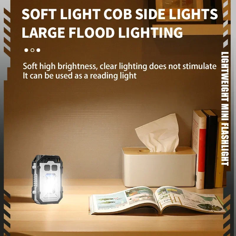 Mini nøgleringslommelygte med klips super lys lommelygte led magnetisk cob edc mini nøgleringslommelygte genopladelig