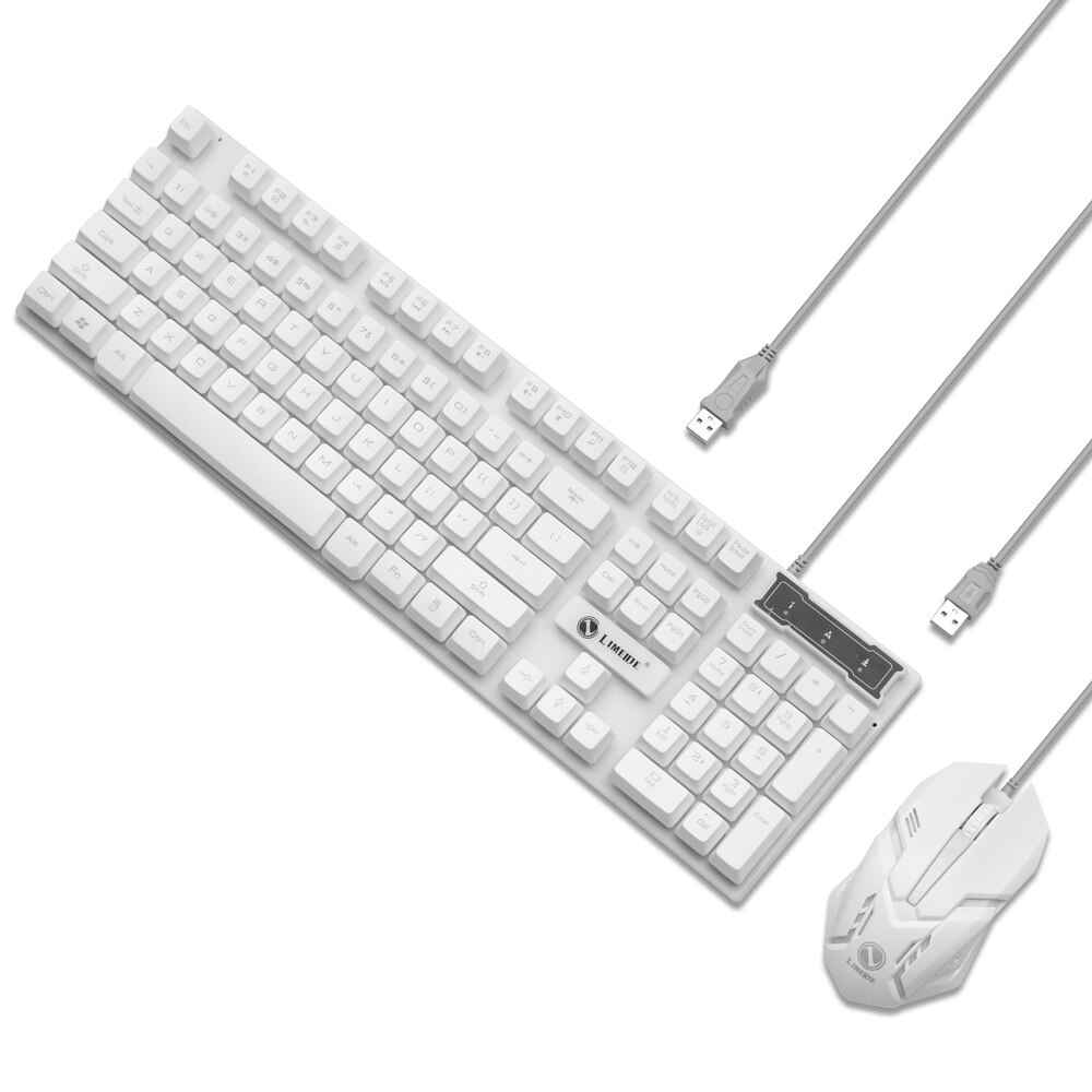 T6 Rainbow Backlit Luminous Keyboard Mouse Set Desktop Computer Game Mechanical Hand Feel For PC PS4 PS3 Xbox One: Type1 white