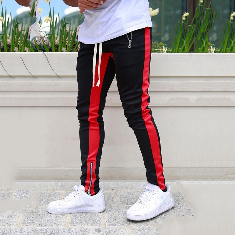 Joggers haremsbukser mænd patchwork side skinny pencil pant joggers streetwear efterår sweatpants casual tights joggingbukser mænd: Xxl (80-90kg) / Rød