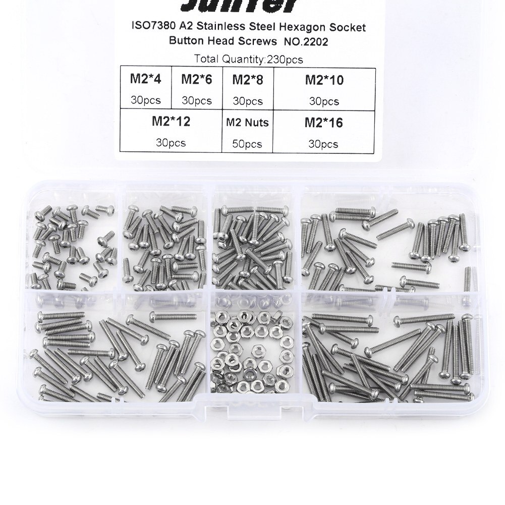 230pcs M2 Stainless Steel SS304 Hex Socket Button Head Screws Bolts and Nuts Assortment Kit