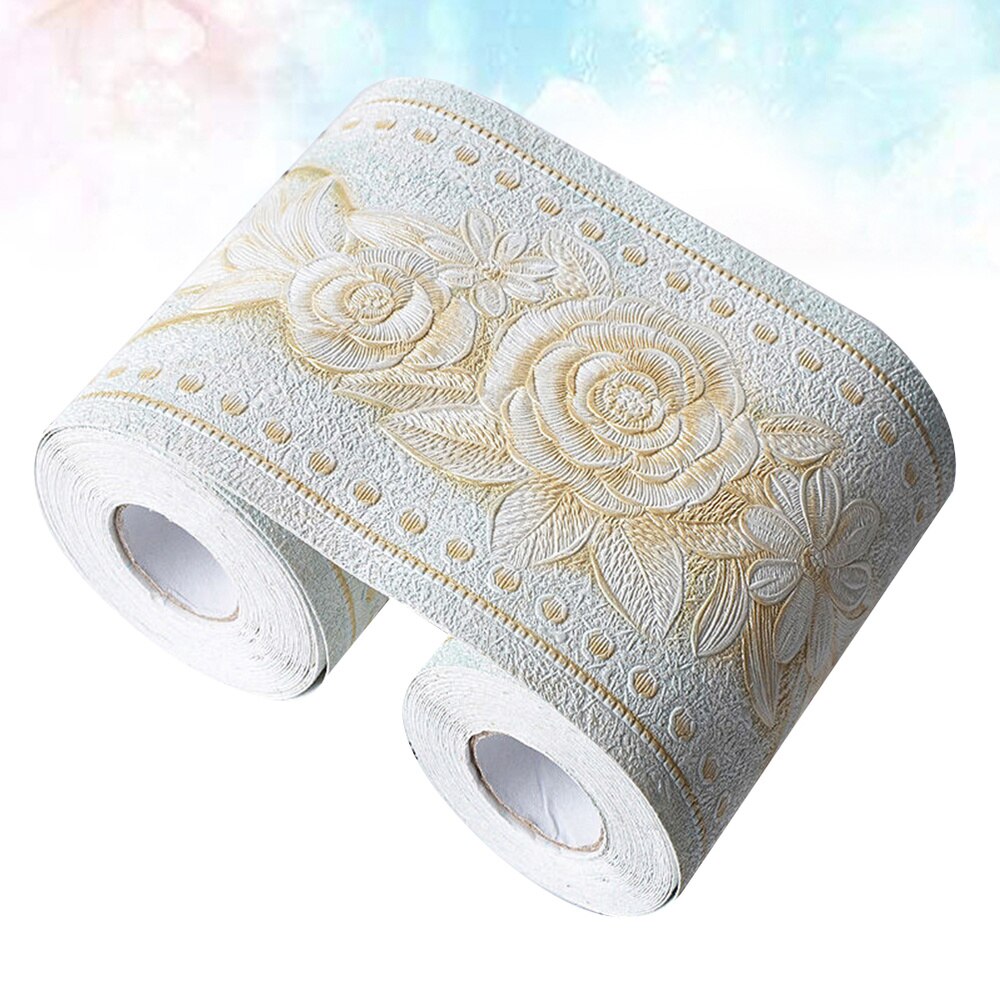 Green Background Rose Printing Wallpaper Border Sticker Pretty Waist Line Wall Sticker Waterproof Self Adhesive PVC Wallpaper Bo