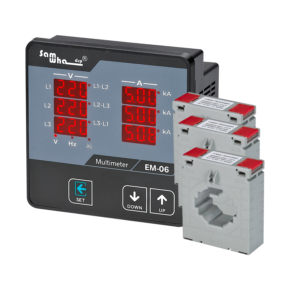 Multímetro digital Samwha-Dsp EM-06, voltios trifásicos (L-L), (L-N), amperios, frecuencia, medidor de panel de visualización de secuencia de fase 12 en 1