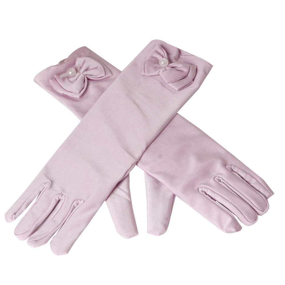 11 farver festkjole handsker børn piger lange prinsesse handsker perle sløjfe satin handsker fødselsdag kostume handsker vanter: Lys lilla