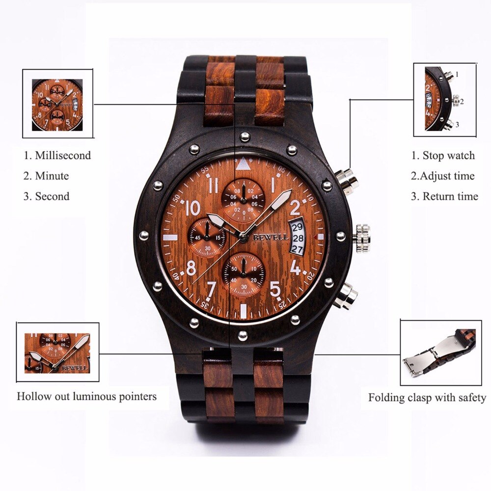 BEWELL Holz herren Uhr Luxus Quarz Handgelenk Moment Uhren Mit Komplette Kalender Zeit lieferant 109D