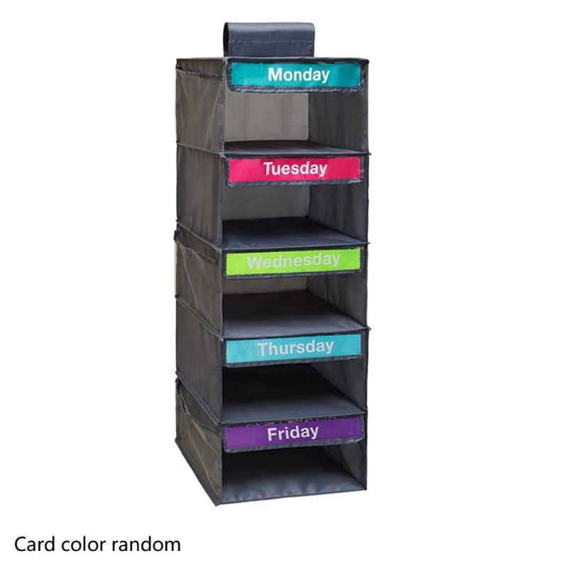 Organizer na ubrania z 5 półkami, tygodniowy, dla dzieci, wiszący organizer robić szafy, półki wiszące z motywem dni tygodnia dla dzieci.: Jasno szary