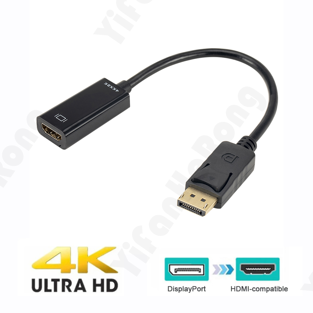 Adaptateur de câble UHD compatible DP vers HDMI, convertisseur vidéo HDTV, 4K, mâle vers femelle, ordinateur portable HP, DELL, port d'affichage PC, 1080P: Black