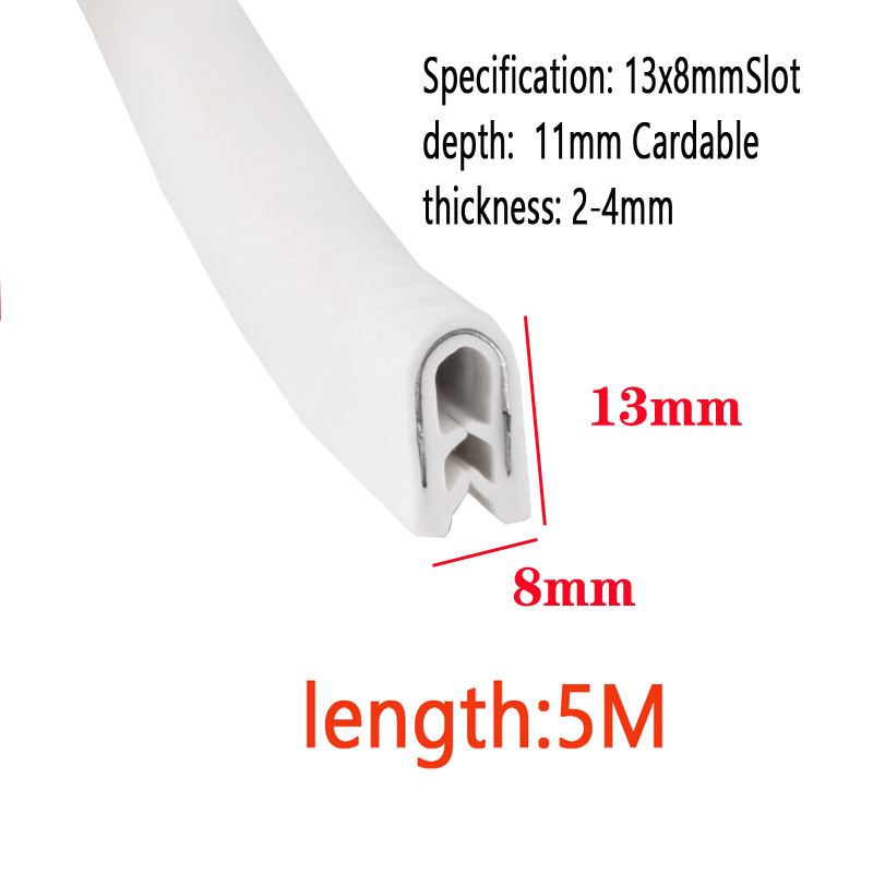 5m længder clmap fortykket panel u-formet gummitætningsliste kant gummibeskyttelsesliste metalplade kant gummiliste: Sort hvid