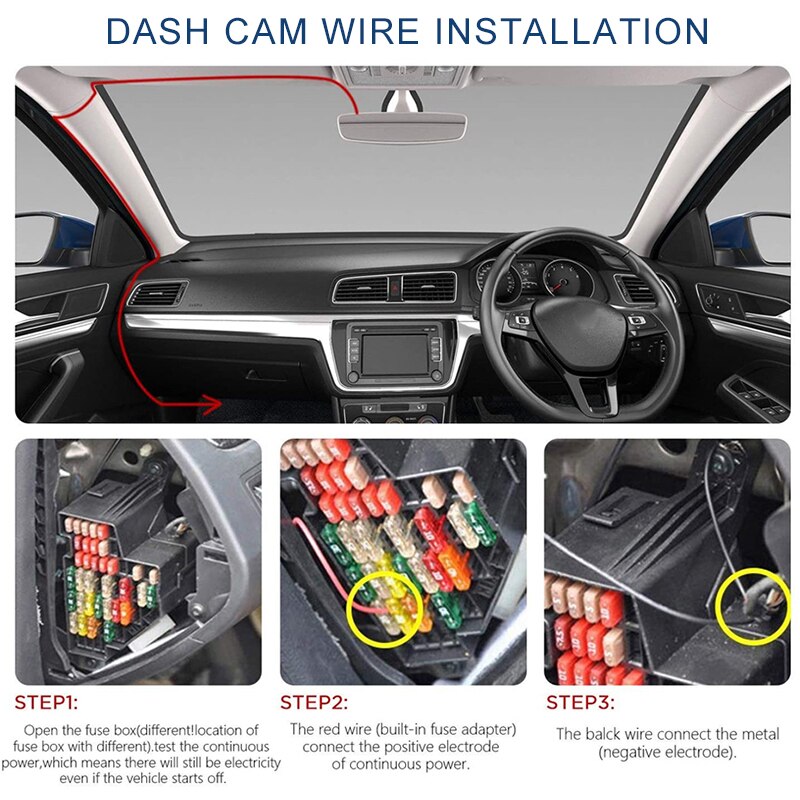DVR Car Dash Cam Wire 3.2m Mini Micro USB Charger Line Dashcam Hardwire Cable Kit 12/24V To 5V 2.5A 24h Auto Parking Monitor