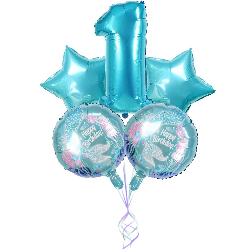 5Pcs Mermaid Theme Party Foil Balloons Little Mermaid Balloon Kids Birthday Party Decorations Mermaid Baby Shower Supplies: Number1 set
