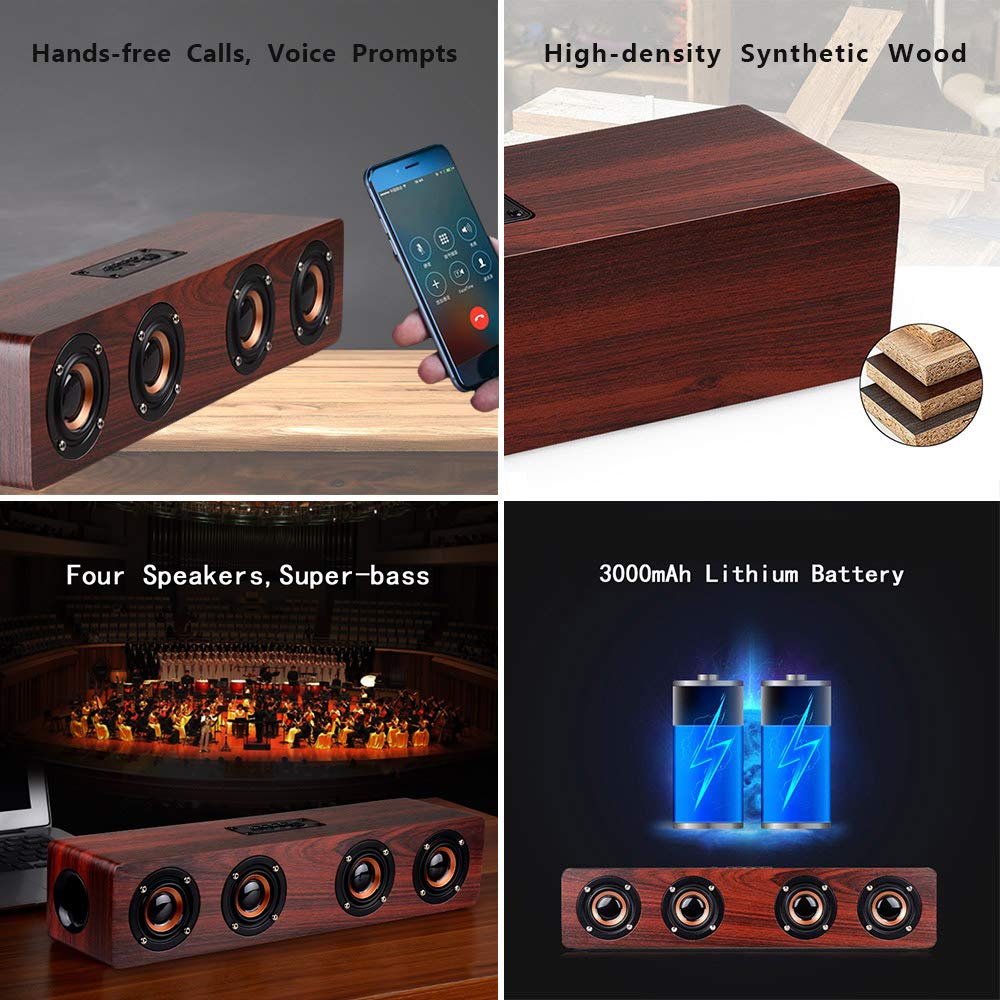 HYASIA Soundbar Bluetooth Speaker Wireless Wooden Desktop PC Speaker TV Support TF AUX Handsfree Audio for Bookshelf Phone Home