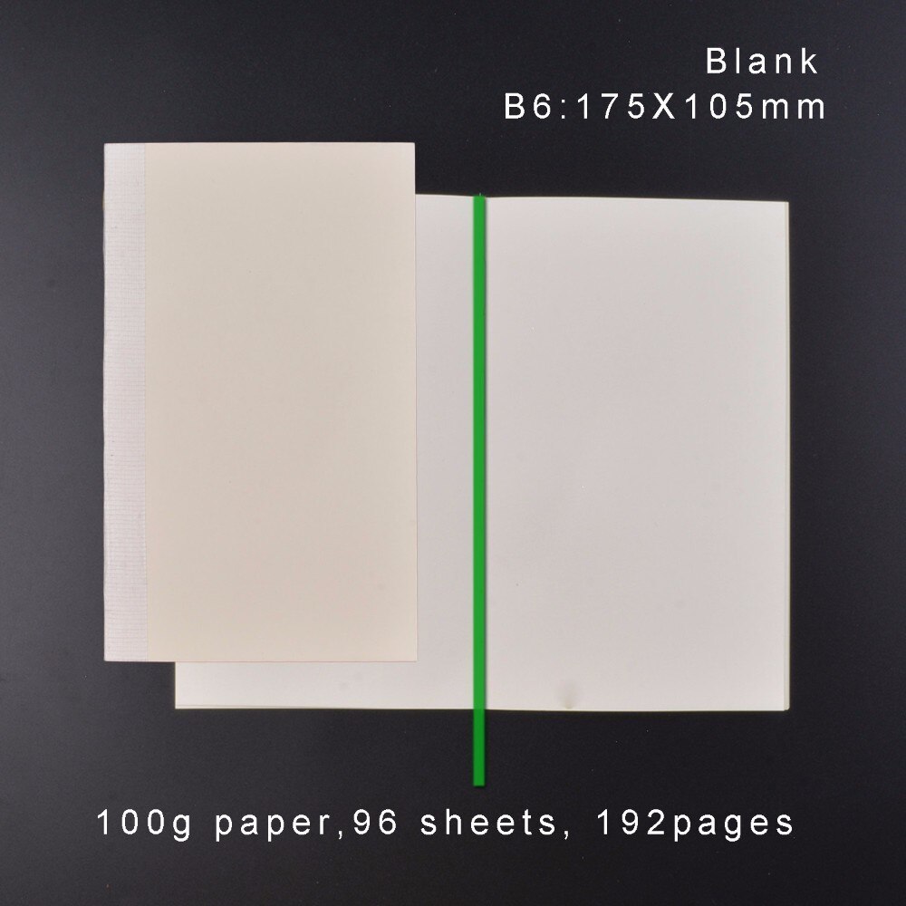 100g papir notesbog blank grundlæggende journal 88 ark planlæggerindsats mejeri refill til  a5 a6 størrelse hobo originalt fætteromslag: B6 tomme