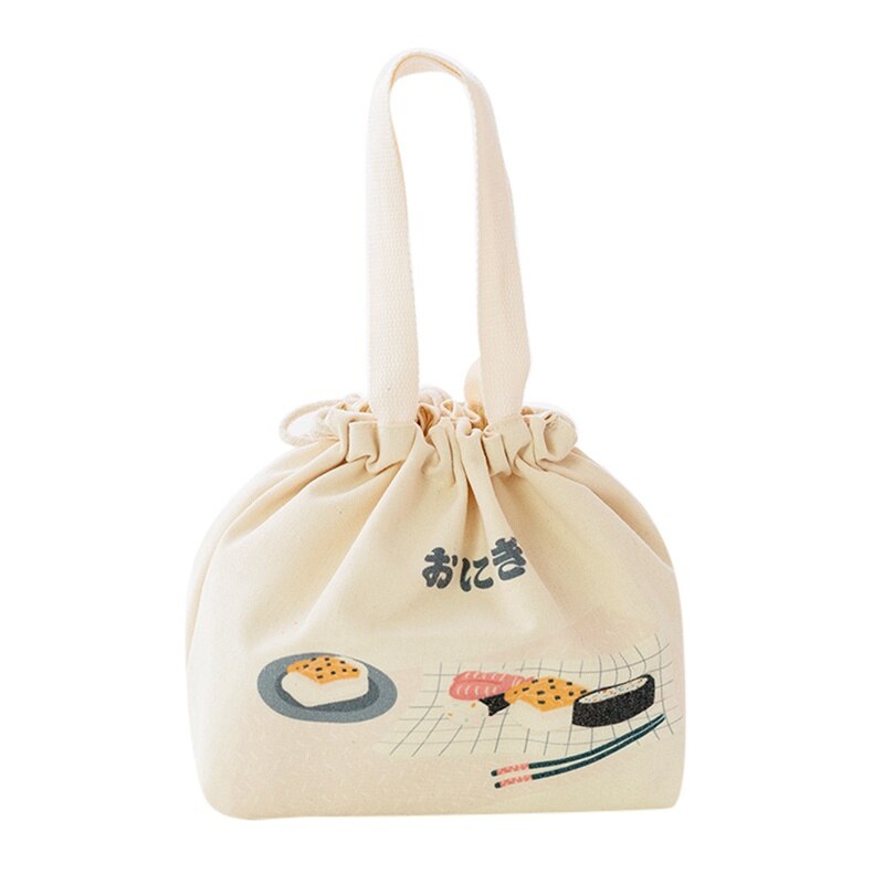 Japanese-style Lunch Food Box Bag Portable Thermal Insulation Canvas Lunch Box Bags Lunch Box Tote Food Bags Home Products: C