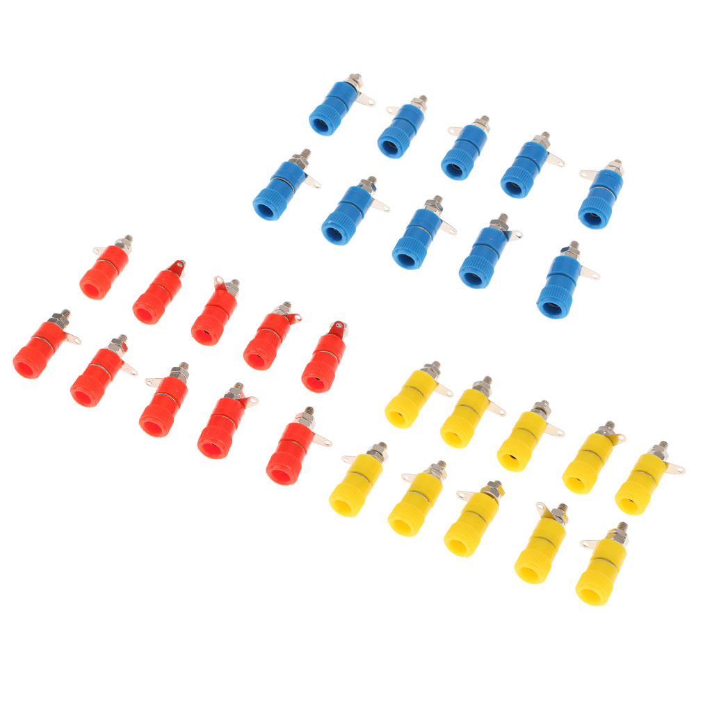 30 Pieces 4mm Banana Plug Socket Industry Banana Binding Post Adaptor For Welding (Red/Yellow/Blue)
