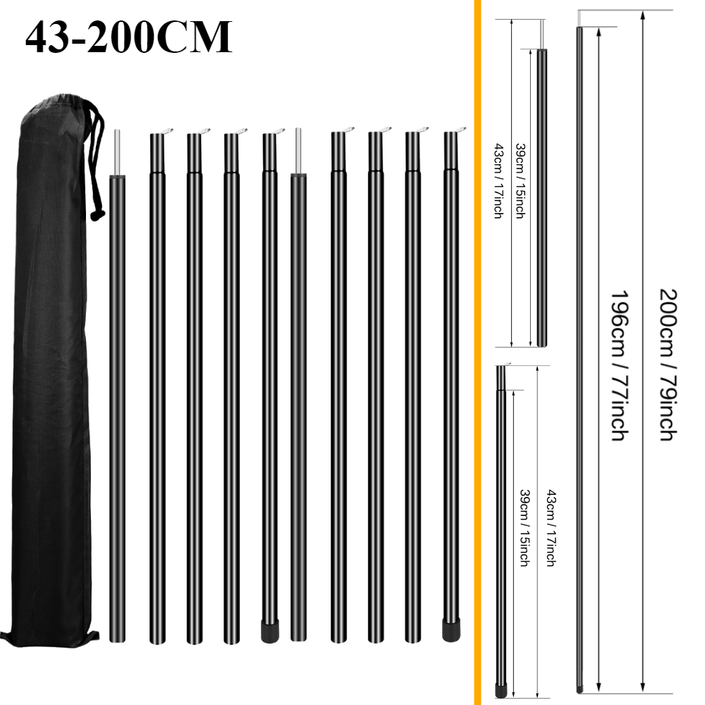 Tent Poles Camping Poles for Tarp Awning Canopy Shelter Sun Sail Tarpaulin Headroom Galvanized Steel Adjustable Telescoping Rods: WHITE