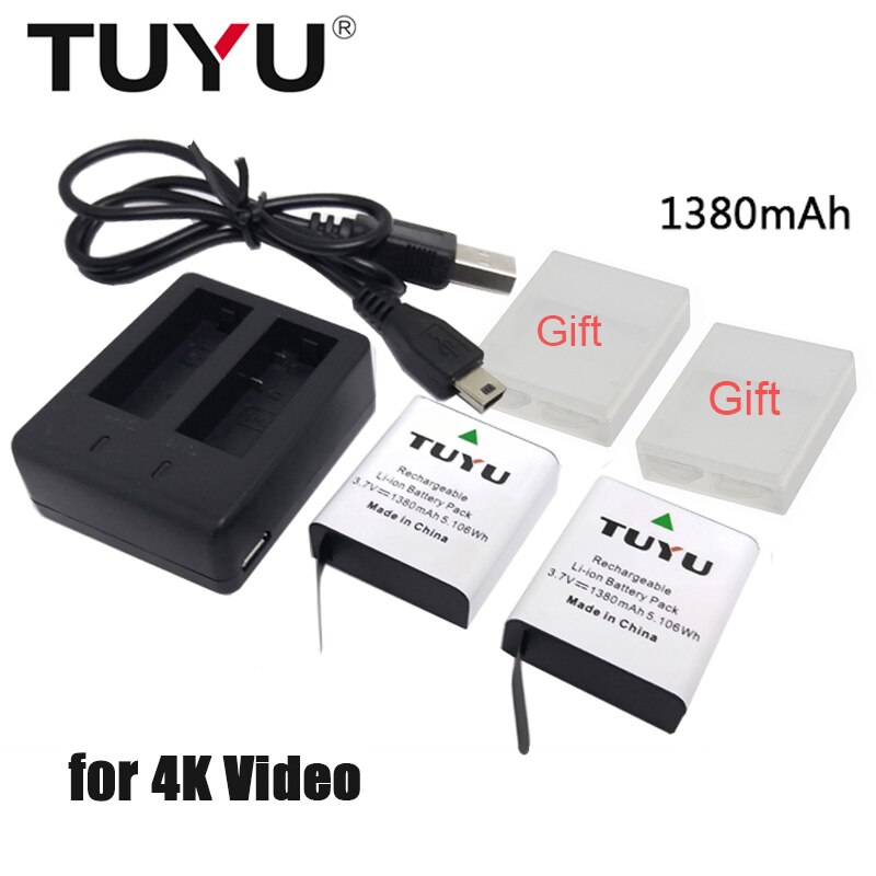 TUYU Batterie D&#39;action Caméra pour EKEN H9 H9R H6S H5S + SJCAM SJ4000 Sj5000 SJ7000 SooCoo F68 C90 c30 C50 gitup2 EK7000 Courageux 4 V50x