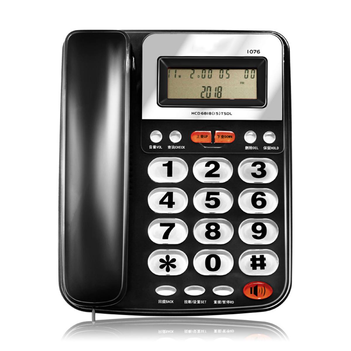 Sort rød desktop telefon med ledning telefon lcd display opkalds-id lydstyrke ur til hus hjemmeopkald kontor firma hotel