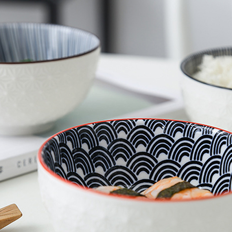 4.5 Inch Household Rice Bowl Ceramic Tableware Nordic Minimalist Style Underglaze Relief Kitchenware Porridge Bowl Small