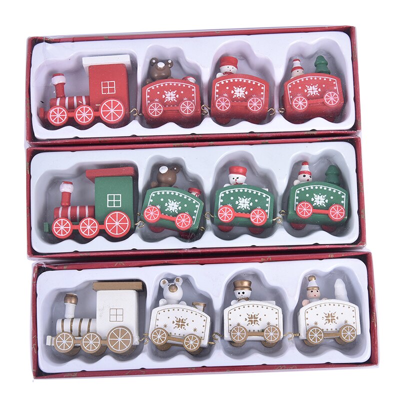 Miniatuur 4 Knopen Kerst Trein Geschilderd Houten Kerst Decoratie Voor Thuis Kinderen Speelgoed Ornament Navidad Nieuwjaar