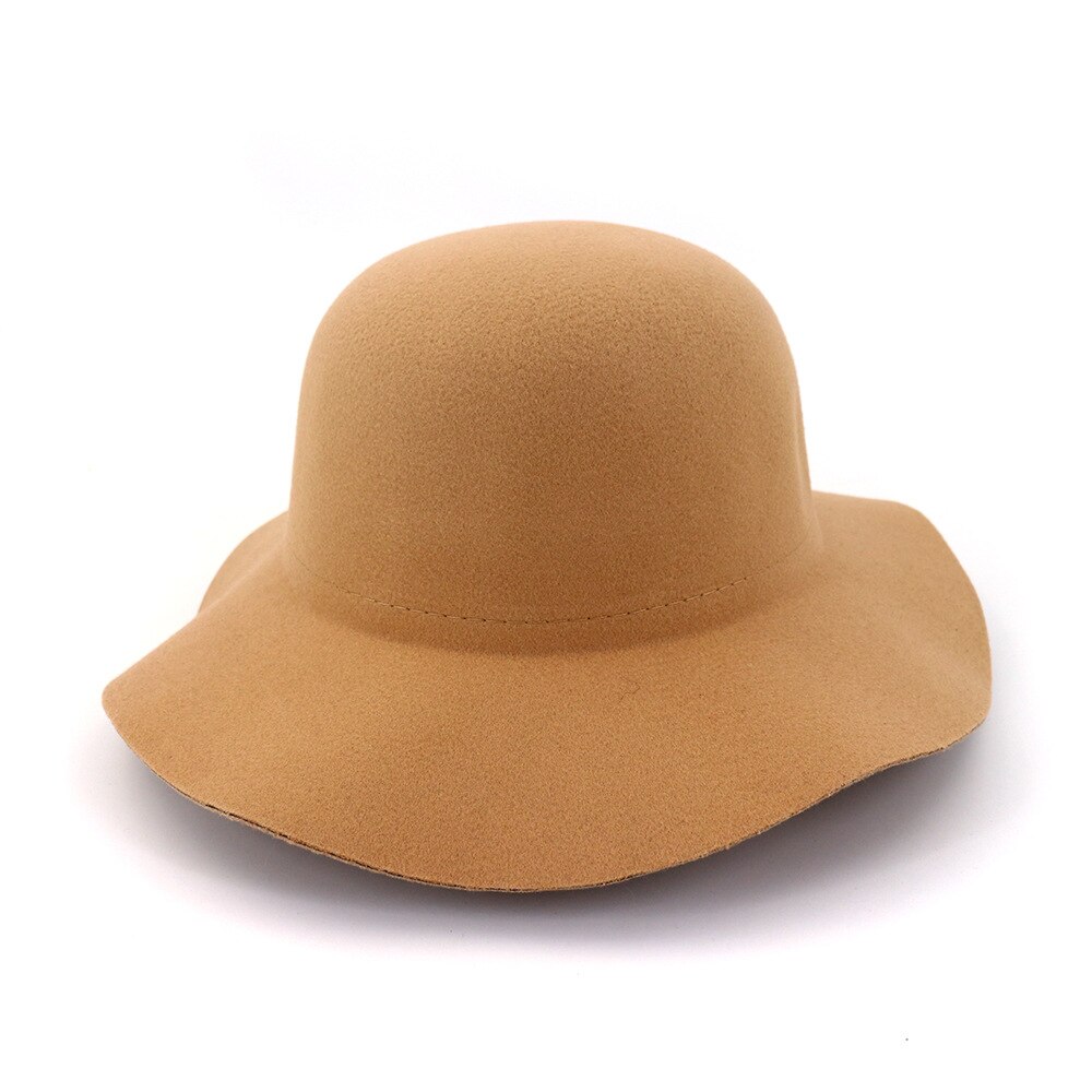 Retro Autumn Church cap For Women Bucket caps Soft Wide Brim Wool Felt Bowler Fedora Hat Floppy Cloche Women&#39;s Large Hat HF142: light tan
