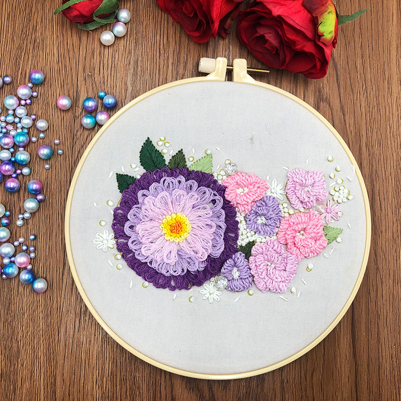 DIY Flower Embroidery Kit for Beginner with Hoop Cross Stitch Set Needlework Handmade Sewing Art Craft Painting Home Decor