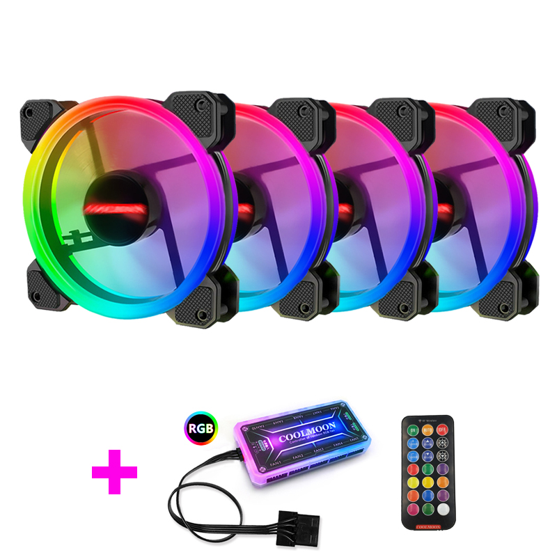 Coolmoon – boîtier de ventilateur RGB pour PC, silencieux, avec télécommande IR, 120mm: Rose