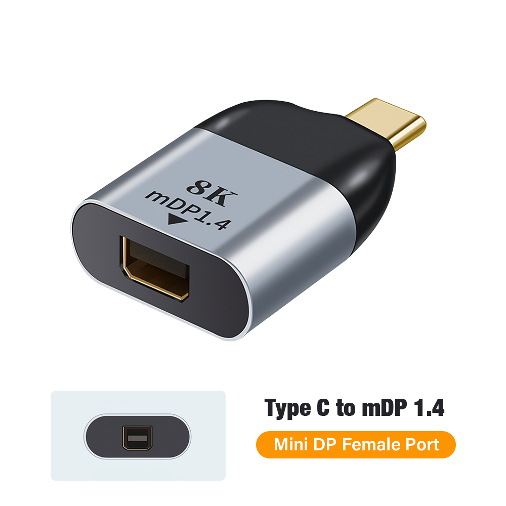 Adaptateur USB 3.1 Type C vers HDMI/DP 1.4 /VGA/miniDP plaqué or, convertisseur de prise de Projection 4K/8k 60Hz USB C mâle vers femelle, vidéo HD: WHITE