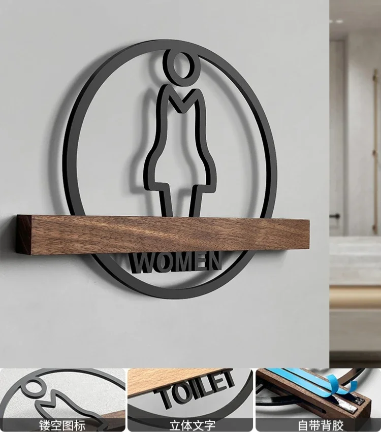 Toalettdörrskylt för män och kvinnor, högkvalitativ hotellkontorsskylt för offentlig toalett, logotyp, snabb skyltning: 40 x 30cm / Ljusrosa