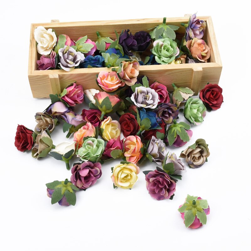 10 st silke rosor huvuden blomma vägg hem bröllop dekoration tillbehör handgjorda diy box konstgjorda växter julkrans