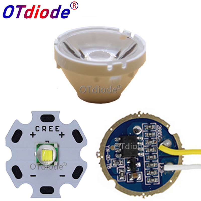 CREE XML XM-L T6 LED U2 10W Cold White 6500K/10000K High Power Led+3.7V 5 Modes 17mm led driver+T6 10 degree led lens DIY part