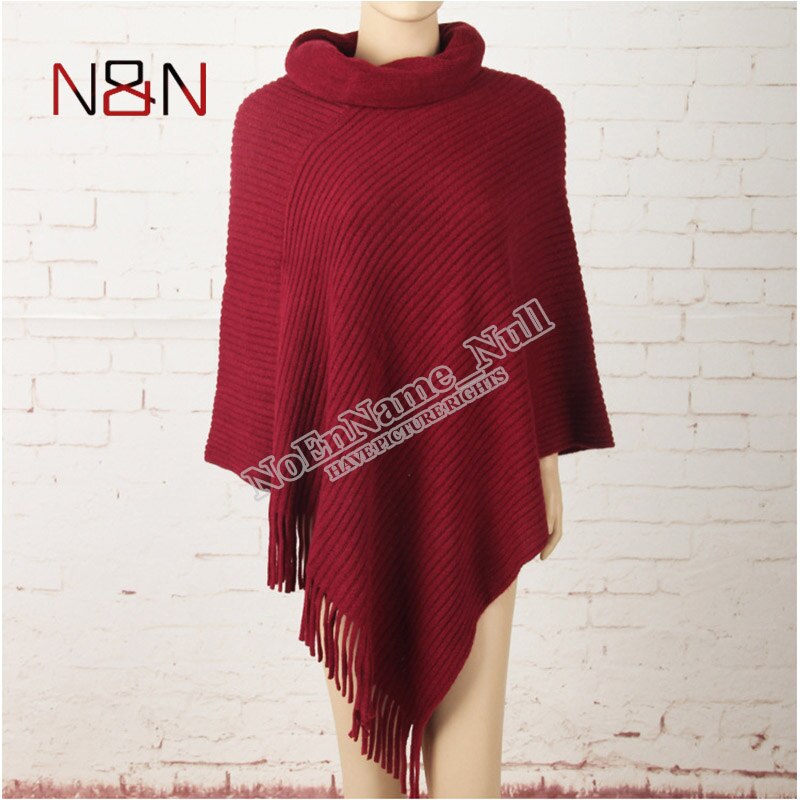 Vinter stickad tröja dam lång poncho och capes tjocka varma pullovers solid tofs fladdermus ärm tunna tröjor: E