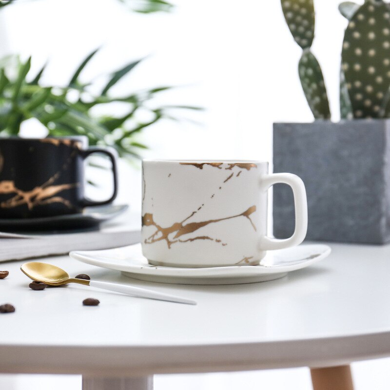 Tasses de luxe en marbre, set de tasses à café et soucoupes du matin, pour le lait, le thé, le petit déjeuner, tasse en porcelaine avec plateau, directe