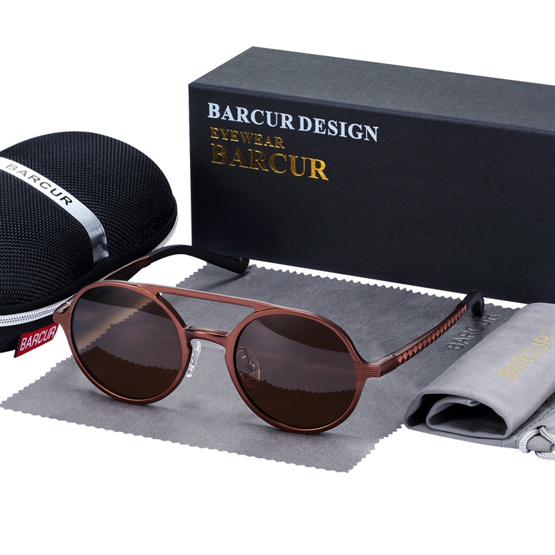 BARCUR rétro aluminium magnésium lunettes de soleil polarisées Vintage accessoires lunettes femmes lunettes de soleil conduite hommes lunettes de soleil rondes: Coffee Original